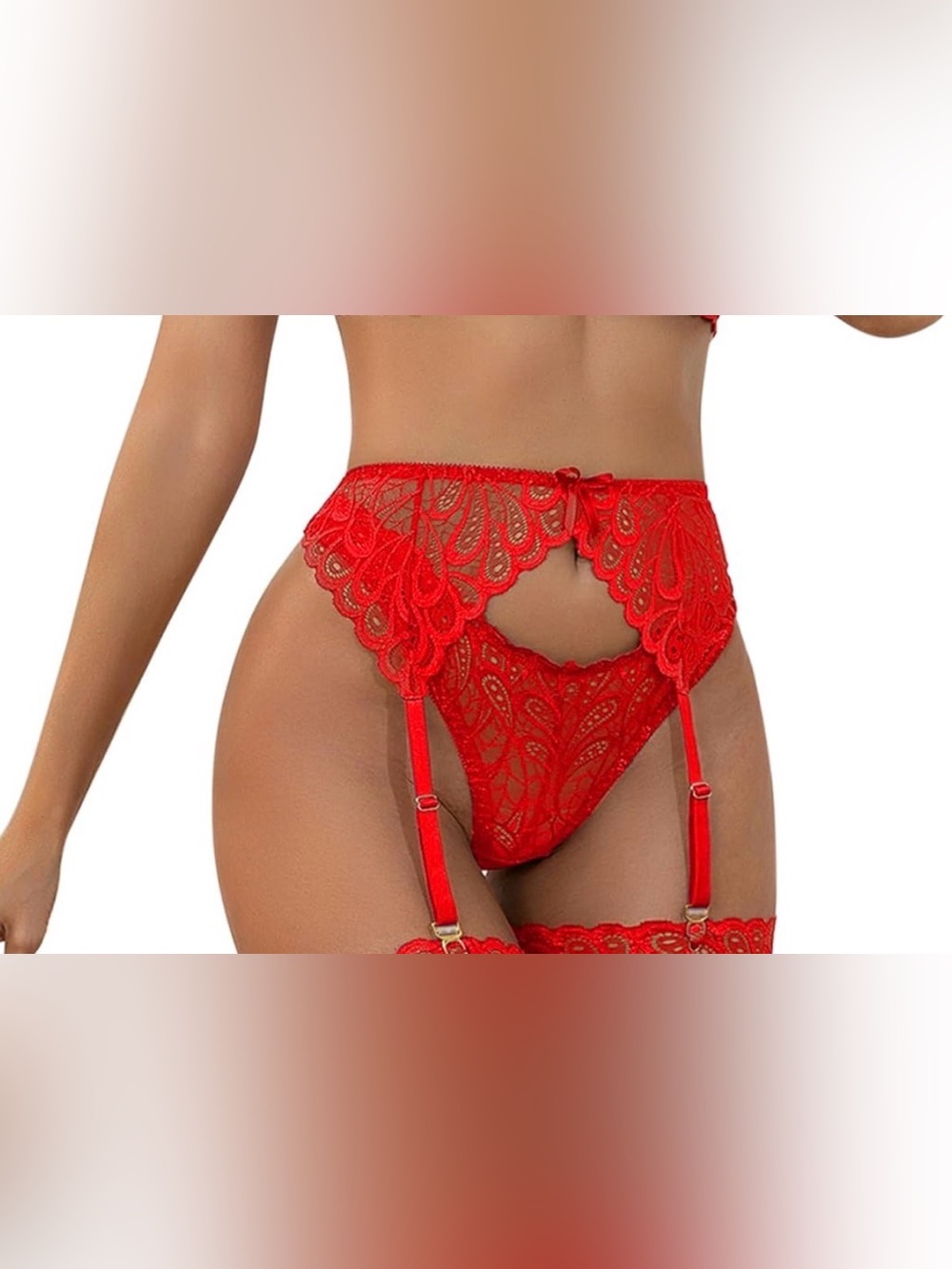 Red Lace Garter Belt & Thong Panty Set - 2 pieces Women's Intimates - Medium